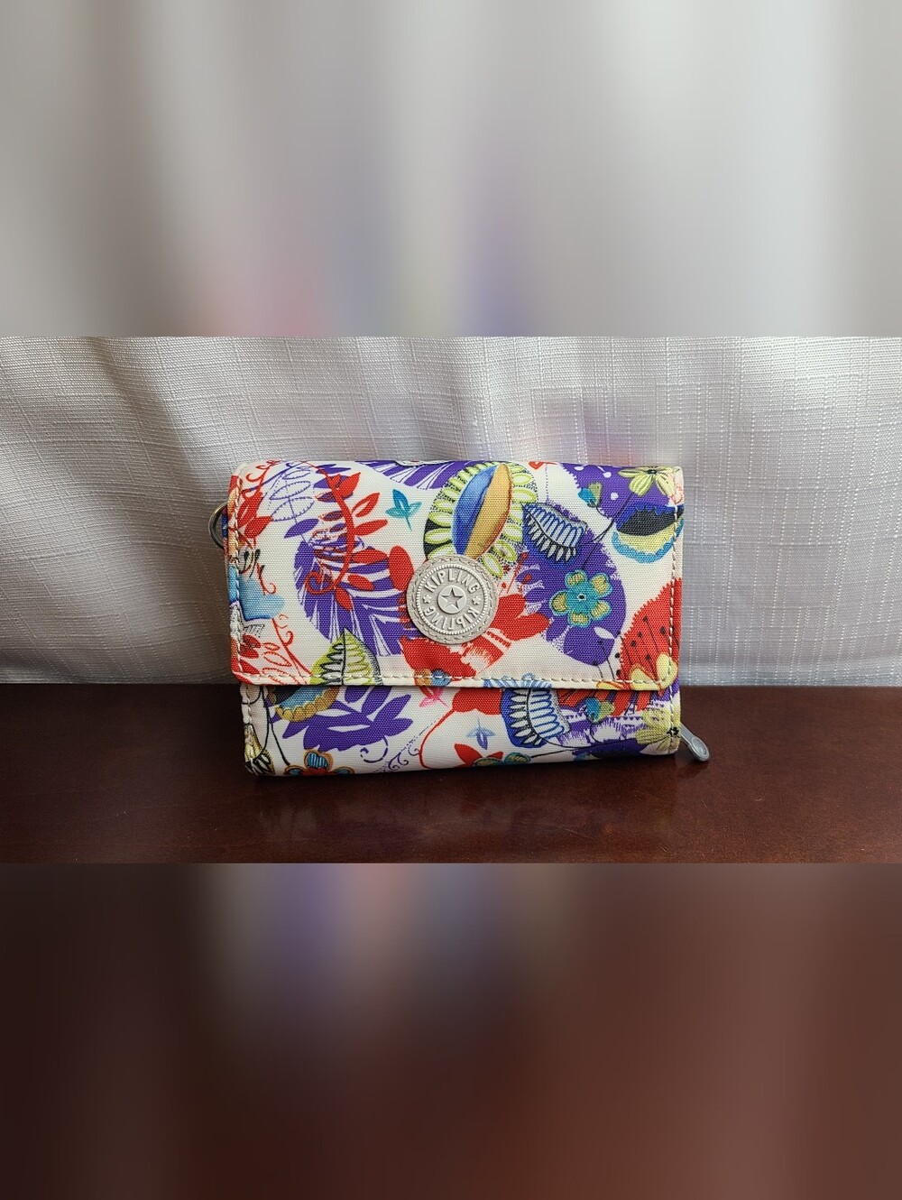 Kipling Snap Trifold Wallet Polyester Nylon Tropical Floral
